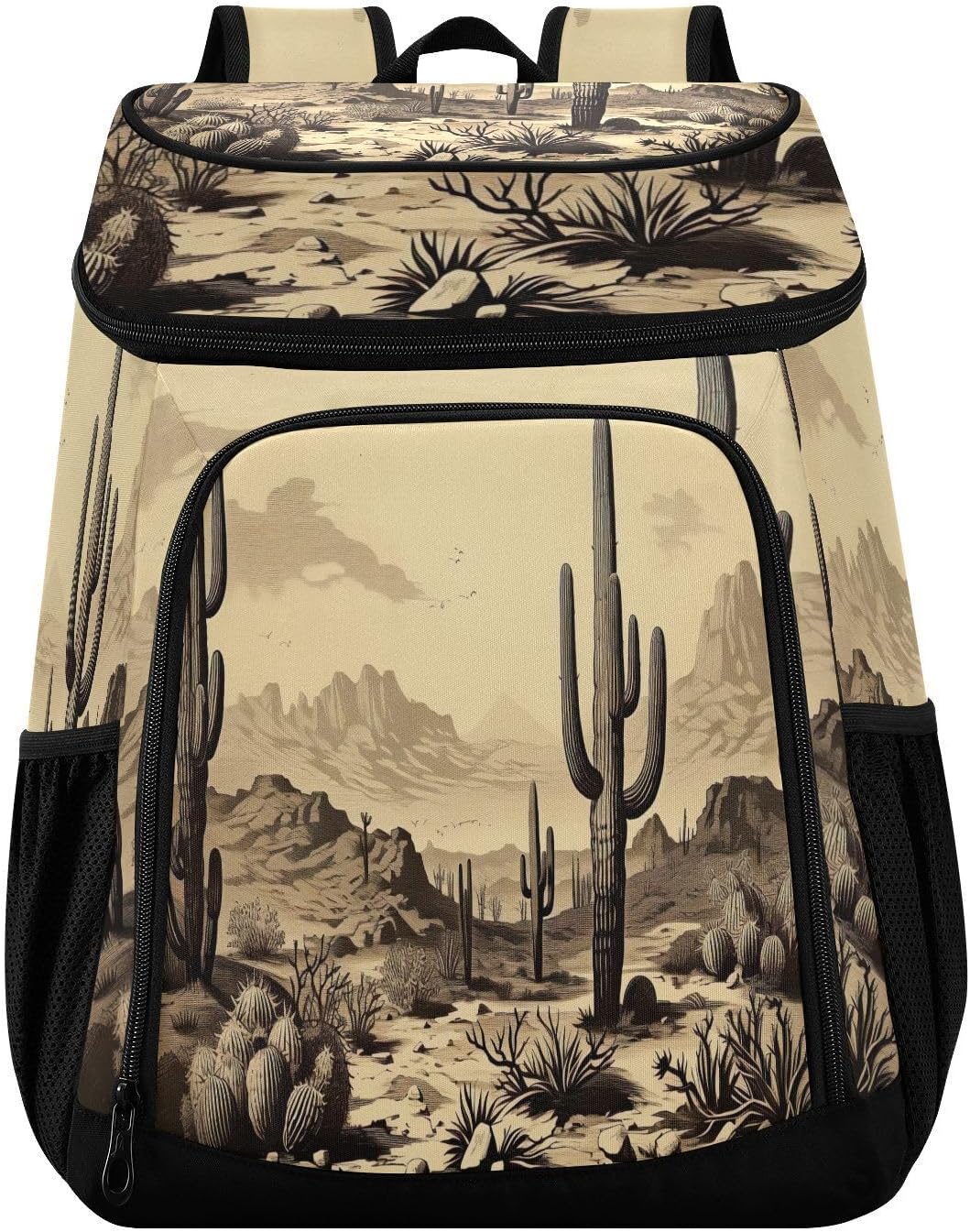Vintage Cactus Cooler Backpack 36 Cans Leakproof Waterproof Backpack Cooler Bag Beach Accessories Travel Camping Fishing Backpack for Women Men