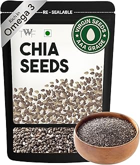 TWF Chia Seeds | 500g | AAA Grade Seeds for Eating | Natural Hydrator for Summers | For Weight Loss | Non GMO | Rich In Protein & Dietary Fibre | 100% Clean | Gluten Free Seeds for Smoothies, Oatmeal, Salads & Baking | Resealable Pack | Diet Snack | Unroasted | Unsalted | Highest Natural Potency