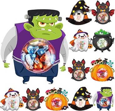 Realspring 48 Pack Halloween Candy Domes Holder DIY Candy Cards with Domes Money Holder Card Shaker for Treat Variety Packaging Funny Crafts Gifts