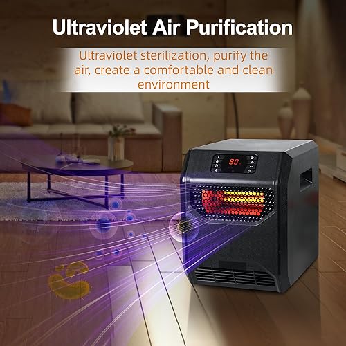 Miniatura 6 de Calentador de espacio infrarrojo eléctrico portátil para uso en interiores RealSmart 1500W UVC purificación de aire 3 modos de calefacción, pantalla
