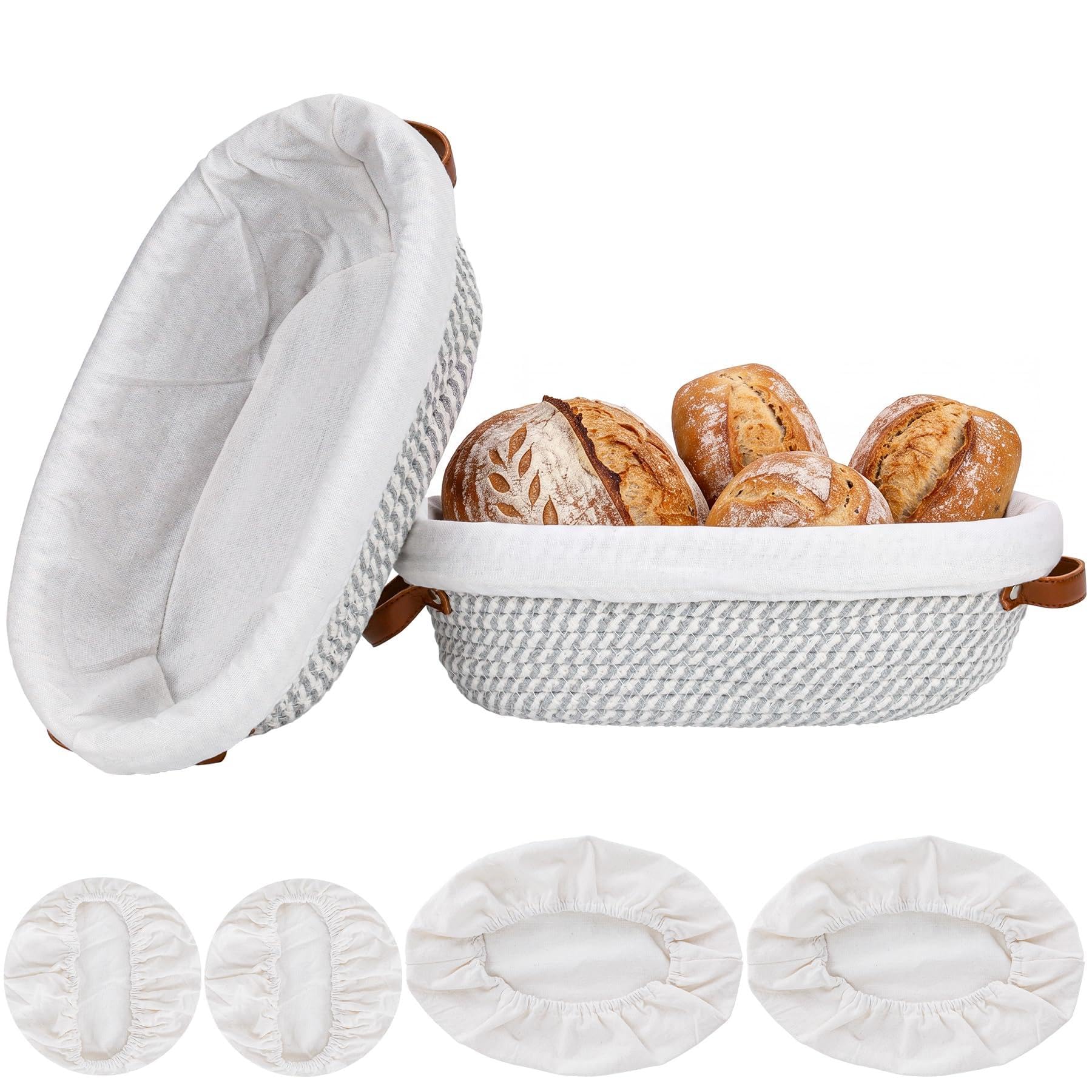 2Pcs 12 Inch Oval Sourdough Banneton Proving Baskets with Liners & Covers