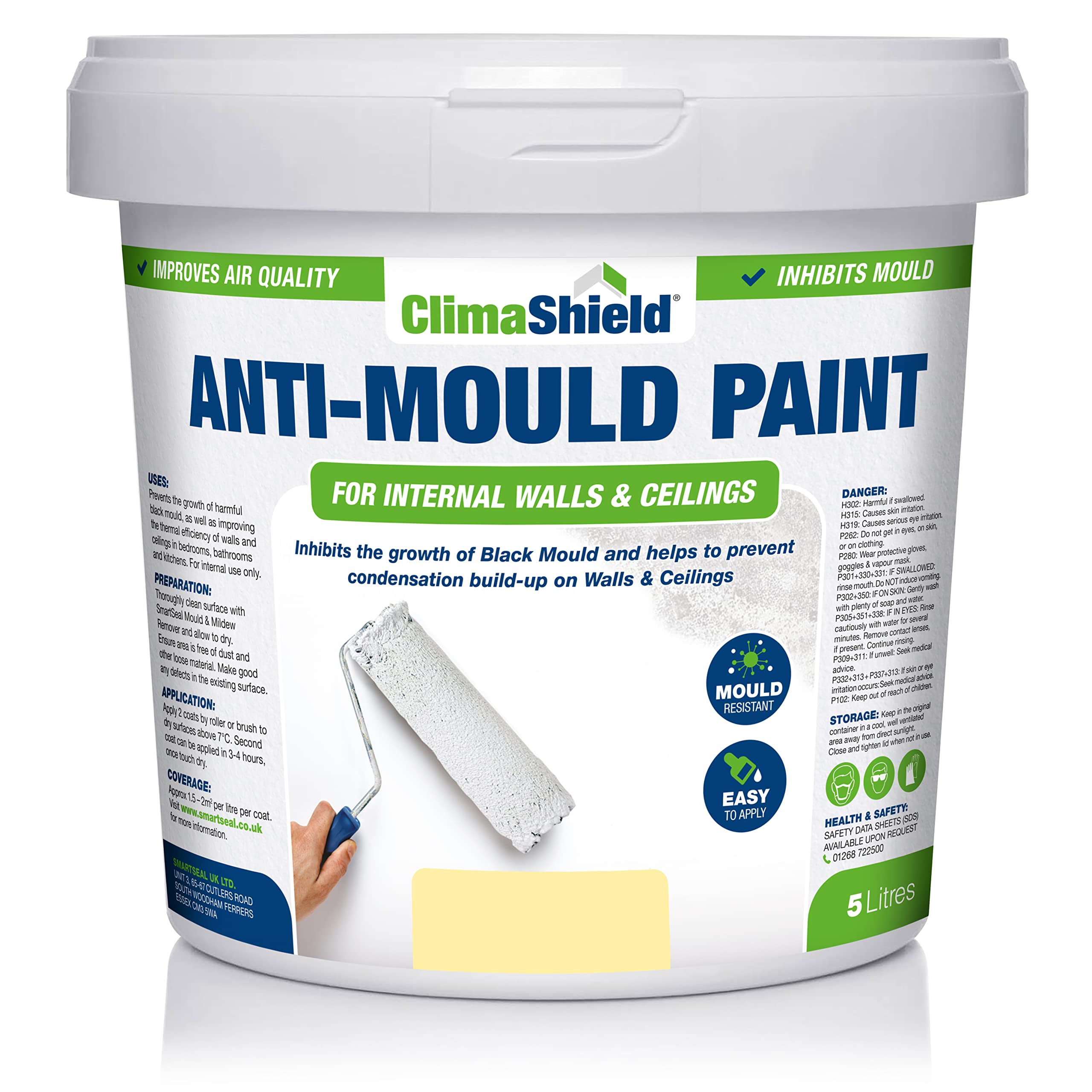 Climashield Magnolia Anti Mould Paint - 5L - Anti-Mould Paint For Bathrooms, Kitchens & Bedrooms. Effective Damp Seal For Walls & Ceilings To Prevent The Growth Of Mold & Mildew