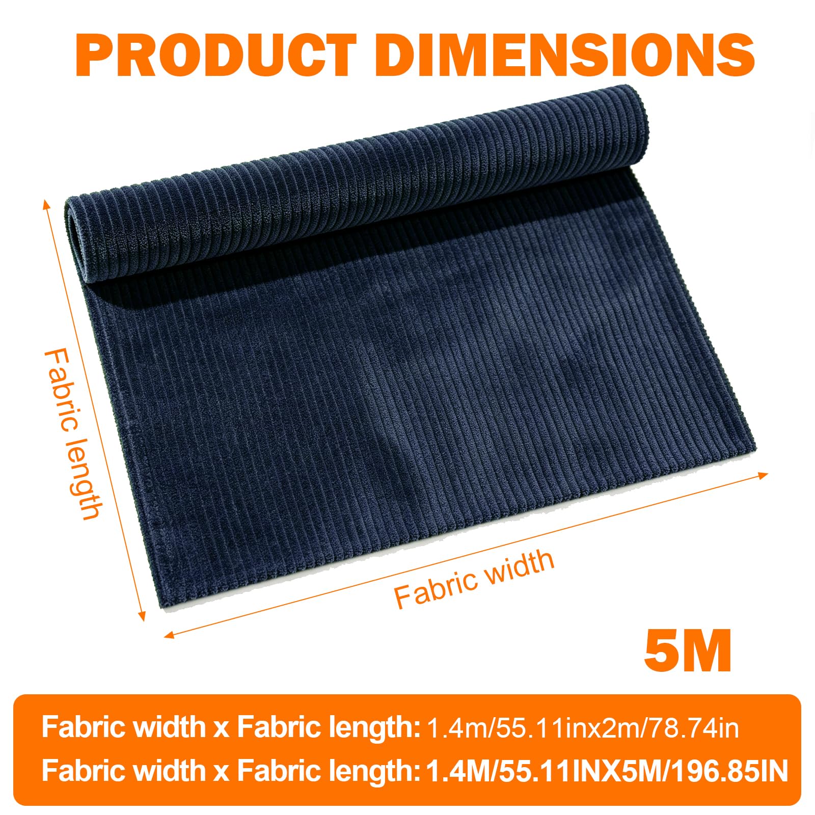 Tissu côtelé vendu au mètre - 2 m x 140 cm - Tissu d'ameublement - Tissu d'ameublement - Tissu à coudre pour canapé, fauteuil, coussin, couverture, rideaux, mélange de coton