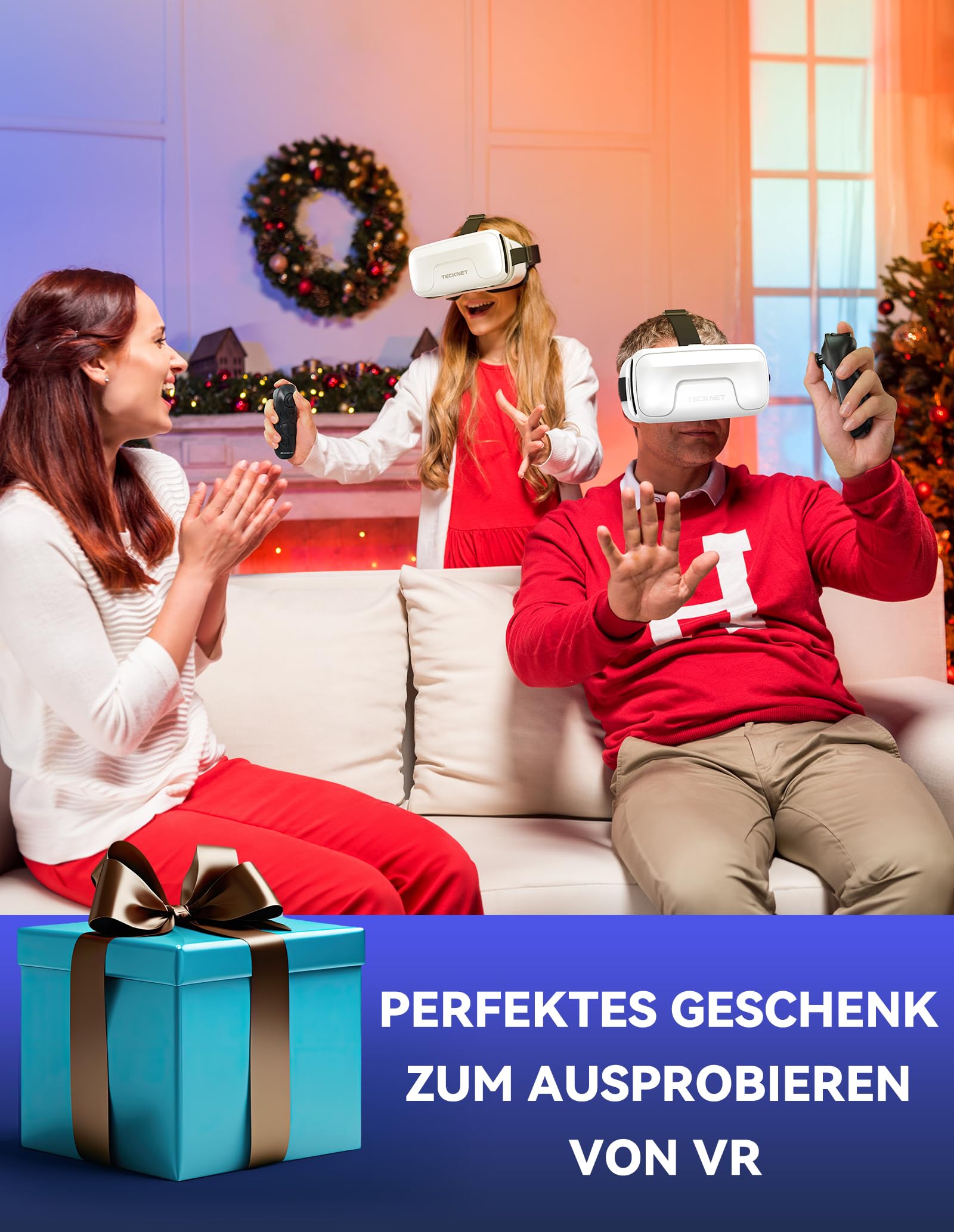 TECKNET VR Brille für Handys mit Griff, 3D Virtual Reality-Brille mit HD 110° FOV, Anti-Blaulicht & einstellbaren Gängen, Komfortables VR-Glasses für iPhones, Samsung und Android-Smartphones 4.7-7.2"