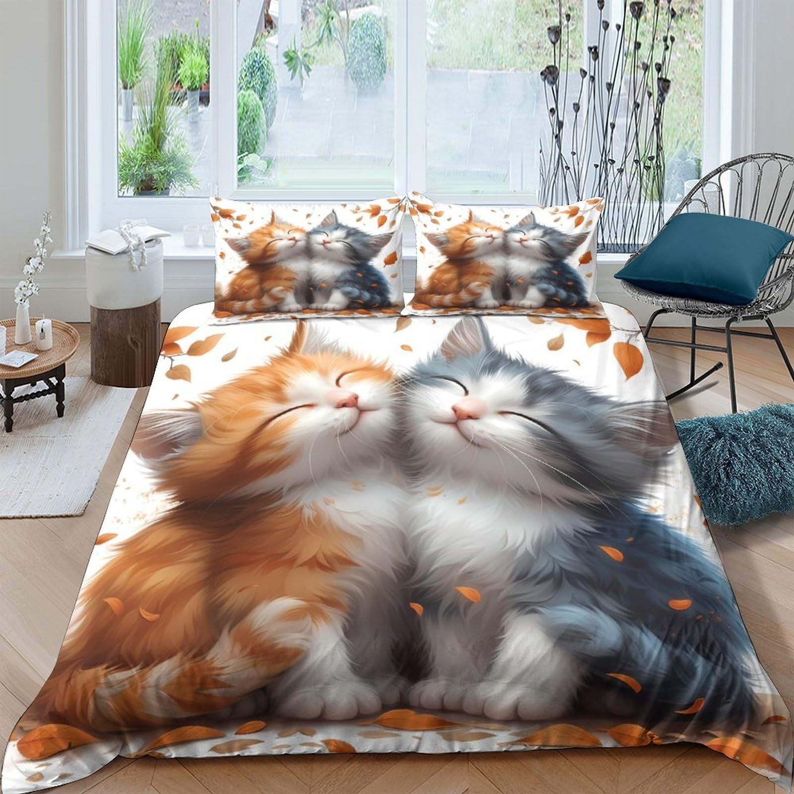 Ctjqhvkz Style-4 3D Printed Orange Tabby Cat Fitted Sheet Microfiber Soft Grey Kitten Bed Cover For Bedroom Dorm Mattress Protection Decor Single（135X200cm）