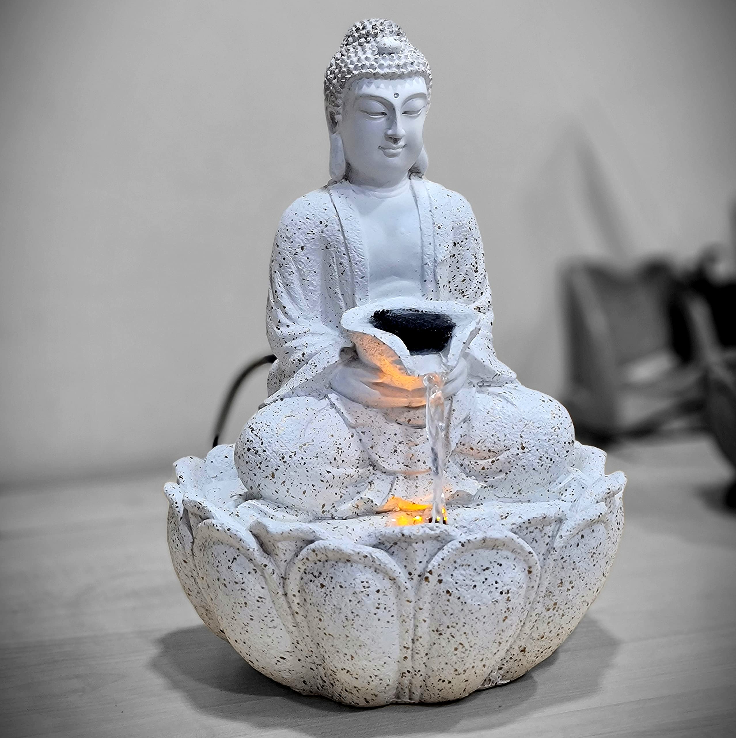 eSplanade Resin Buddha Table Top Indoor Outdoor Water Fall Fountain - 13 inches | Home Decor (White) - Image 2 thumbnail