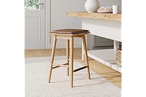 Nathan James Barker 24 Inch Wood Counter Stool with Removable Leather Cushion in Chestnut Brown