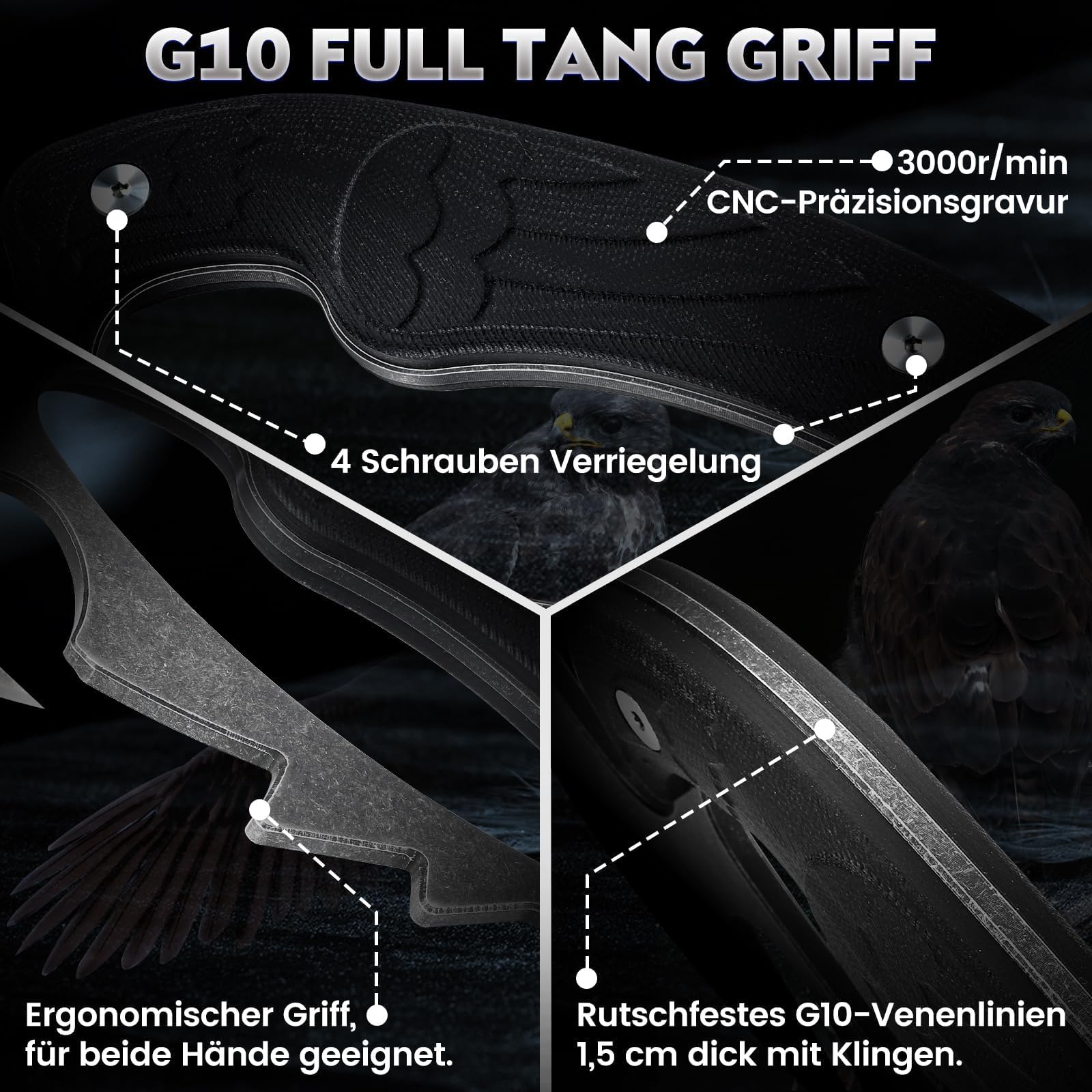 Moontay Outdoor Messer Survival aus D2 Edelstahl Jagdmesser Feststehende Klinge Jagdmesser mit Full Tang G10 Griff Scharf Survival Messer für Wandern Bushcraft Camping Geschenk für Männer