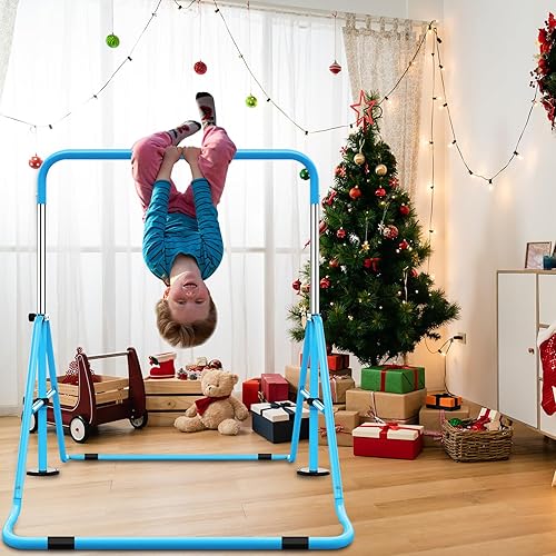Miniatura 4 de Barras de gimnasia para niños, barra de entrenamiento de gimnasia de 5 alturas ajustables, barra horizontal plegable para el hogar
