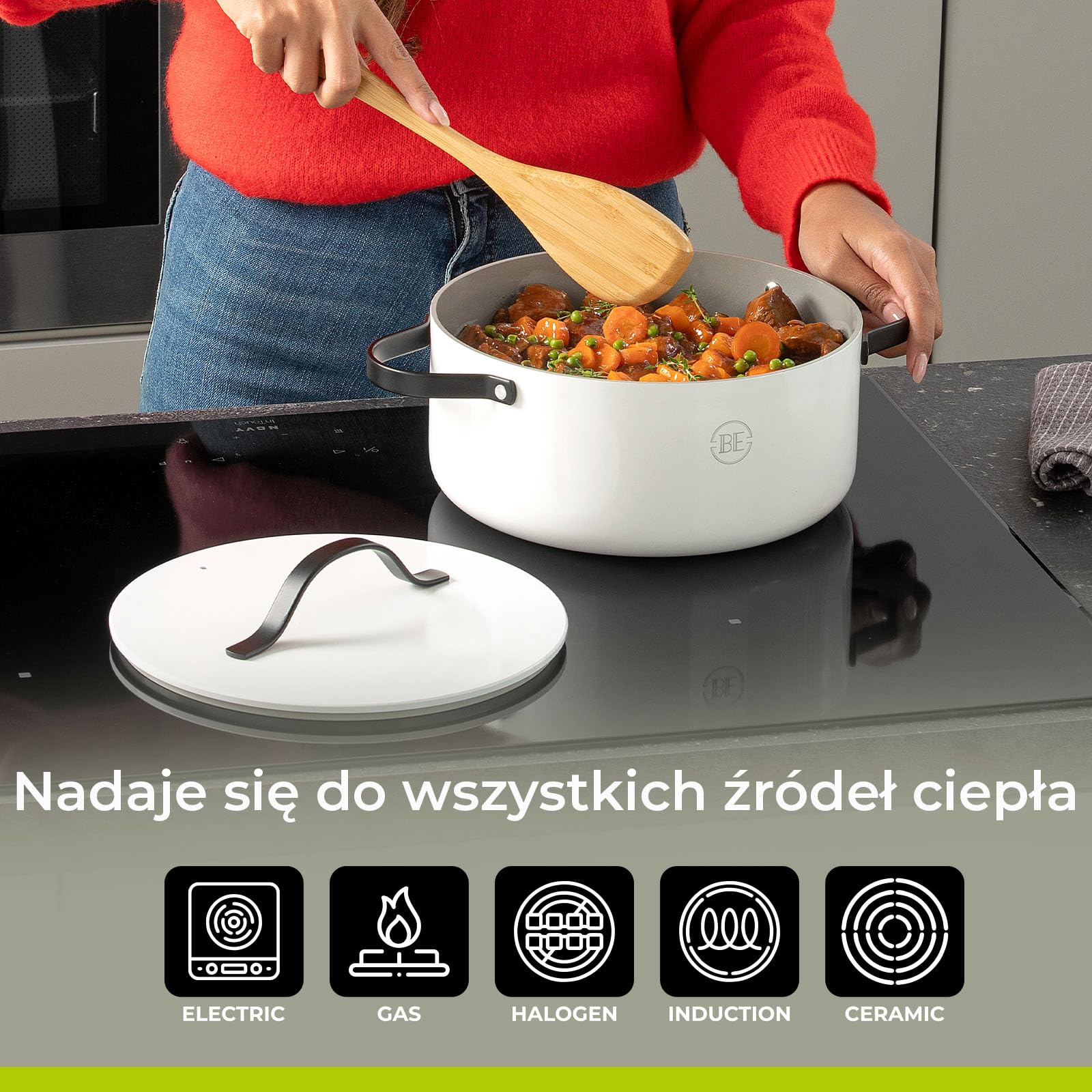 BE Living Essential 2-częściowy zestaw patelni - Ø 24 i 28 cm - garnek do gotowania - ceramika - bez PFAS - indukcja - biały