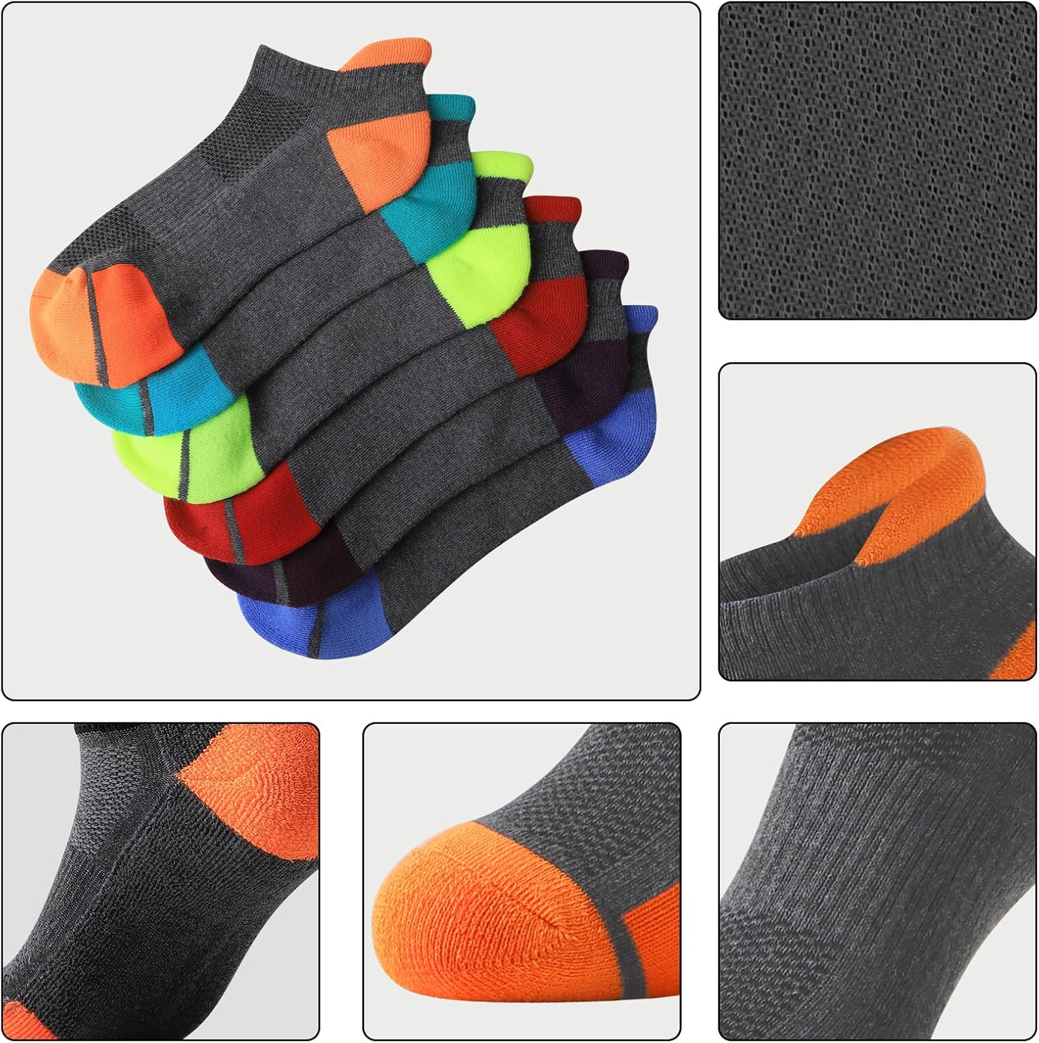 JOYNÉE Mens Ankle Athletic Low Cut Socks for Men Cushioned Running Sports Workout Tab Socks 6 Pairs - Image 5