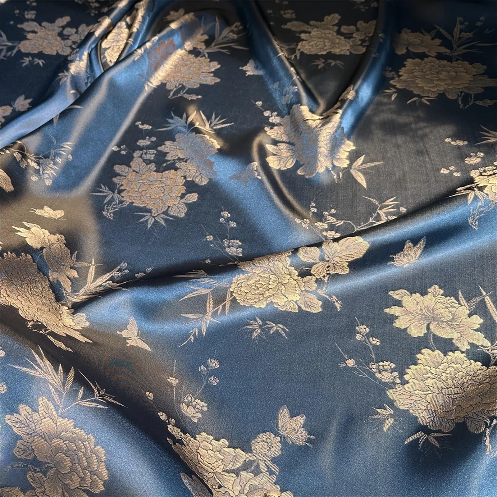 Mousseline de polyester et brocart jacquard haut de gamme en largeur 150 cm bleu marine