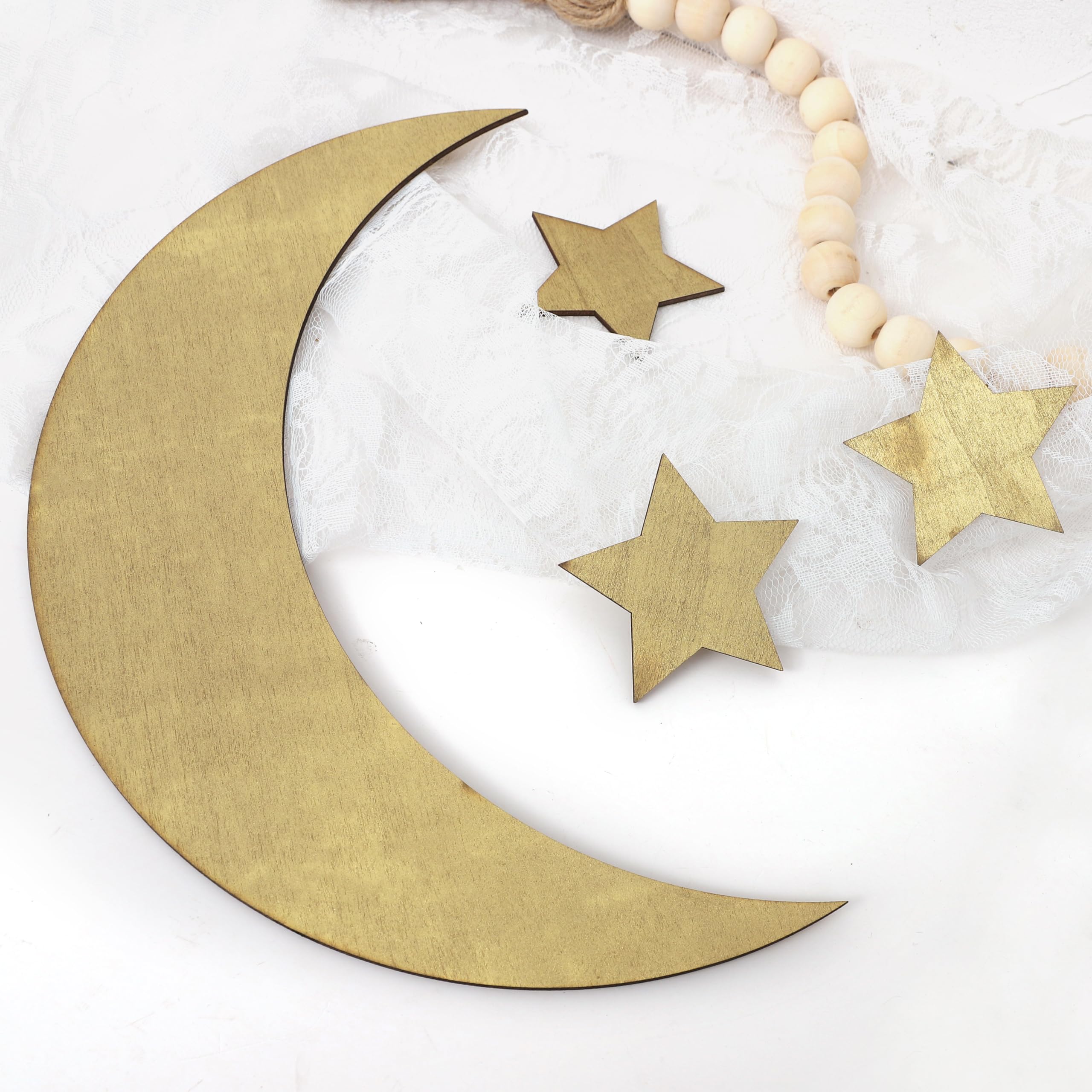 Amazon.co.jp: MADENG 木製月と星の壁装飾 - 月の星 リビングルーム