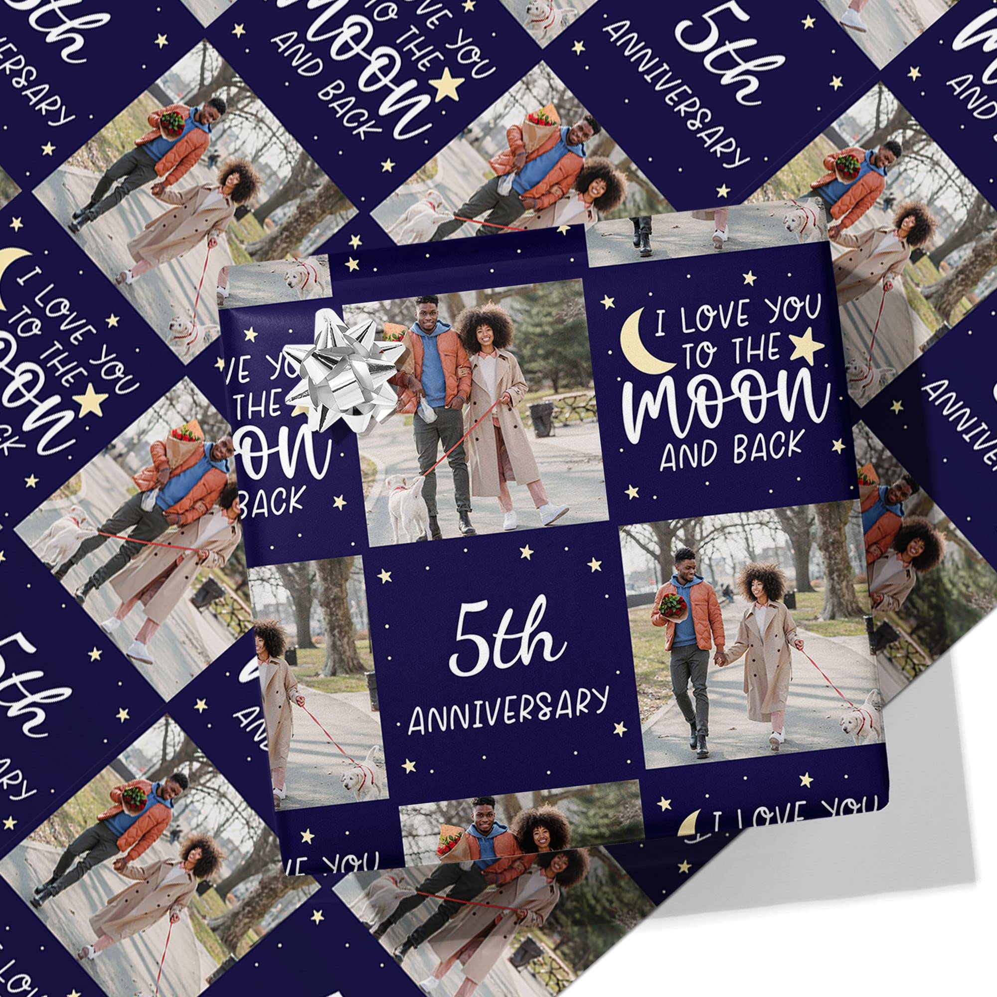 Printster I Love You to the Moon and Back Anniversary Personalised Wrapping Paper - Add Any Year & Photo -5m Roll - 594mm x 5000mm