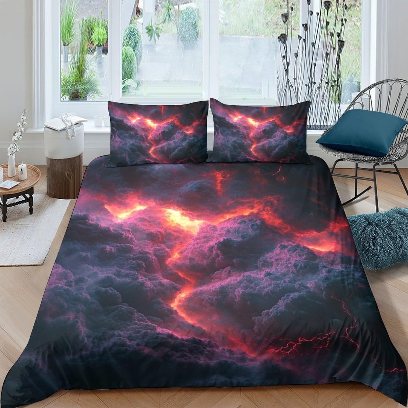 Ctjqhvkz Style-3 3D Printed Fiery Galaxy Fitted Sheet Microfiber Soft Breathable Nebula Mattress Cover For Bedroom Dorm Decor Single（135X200cm）