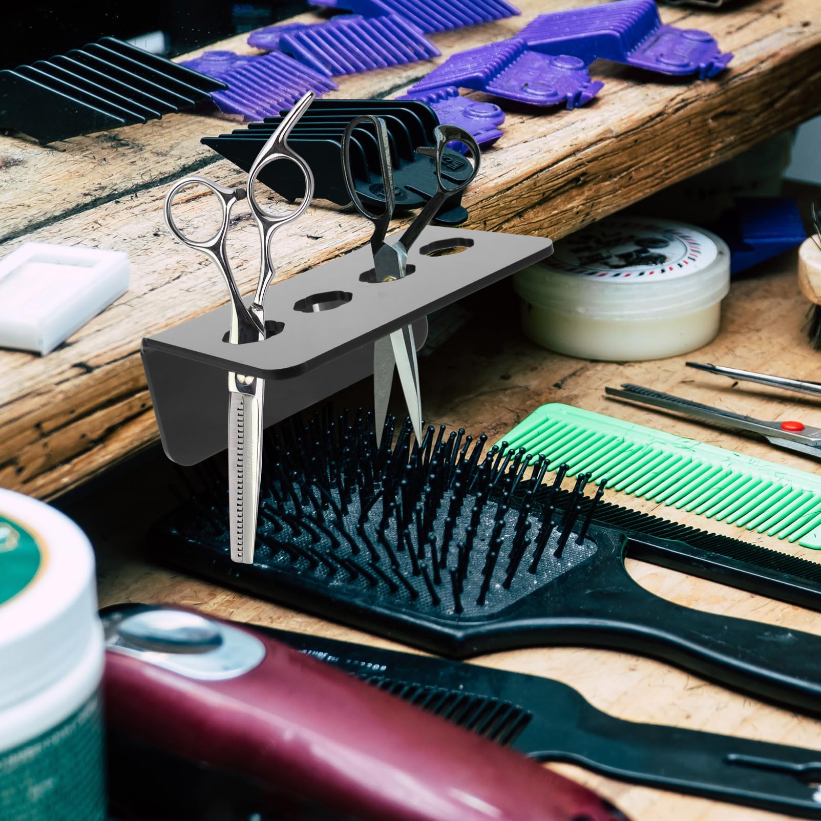 Beatifufu 2pcs Barber Scissor Holder Wall-mounted Shear Rack Acrylic Organizer Salon