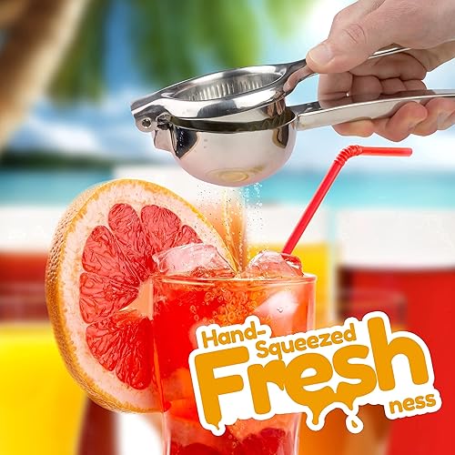 Miniatura 9 de Qualiz Exprimidor de limón de acero inoxidable, exprimidor de mano de limón y lima de alta calidad con cuenco grande y resistente de metal,
