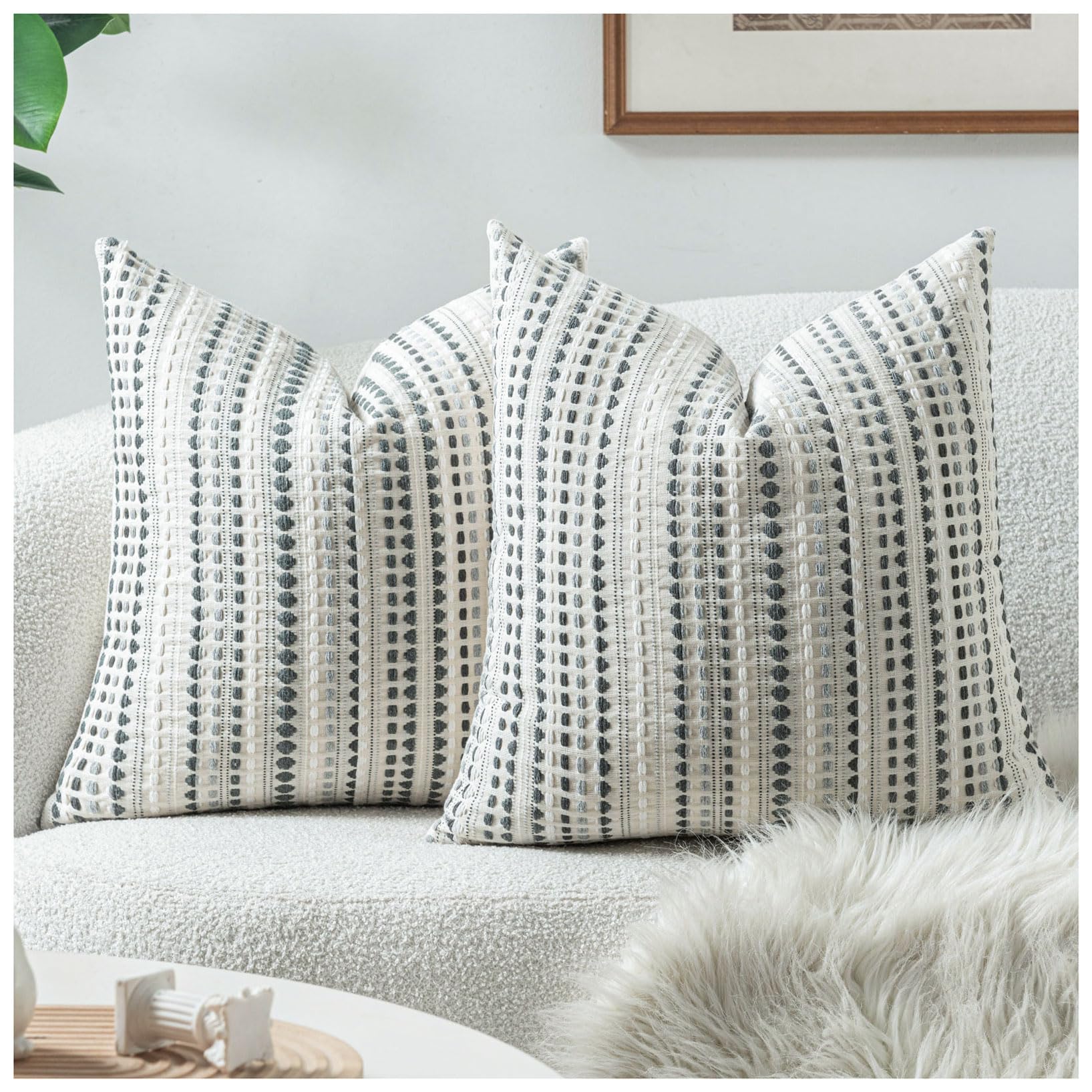 Zealax Neutral Throw Pillow Decorative Farmhouse Pillow Covers for Couch Bed Living Room, Soft Cotton Textured Cushion Cover Striped Pillowcases Set