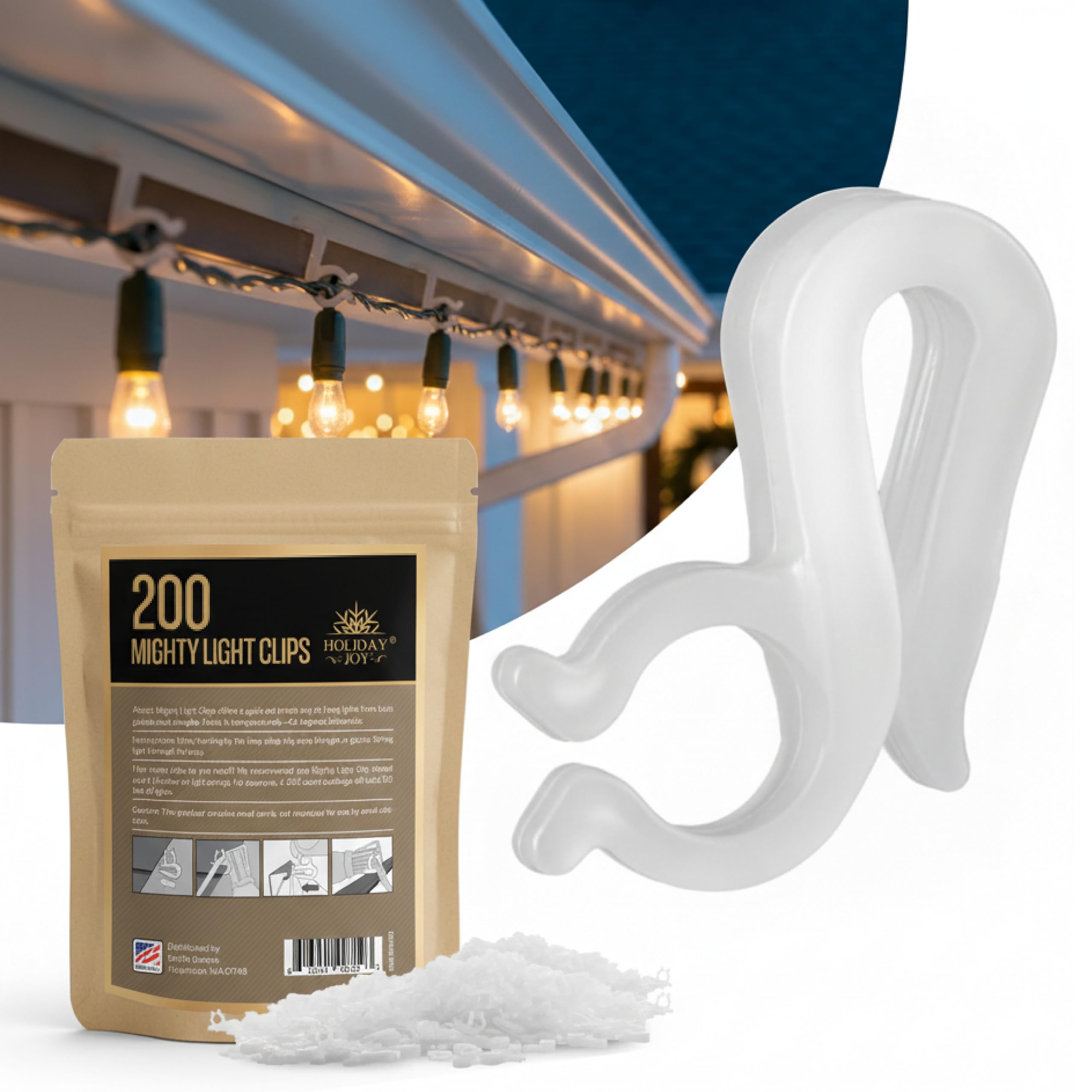 Holiday Joy 200 PCS of Mighty Clip Hooks for Outdoor String Lights