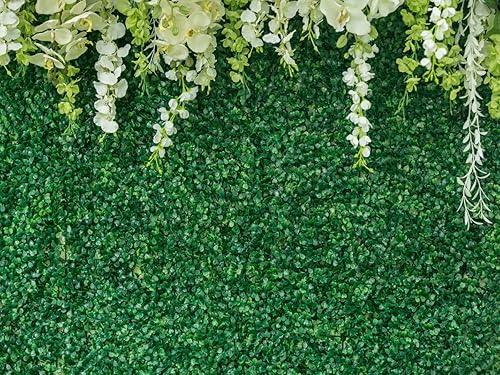 Telón de fondo verde con flores, hojas verdes, flores blancas, telón de fondo para fotos, despedida de soltera, para boda, recepción, ceremonia,