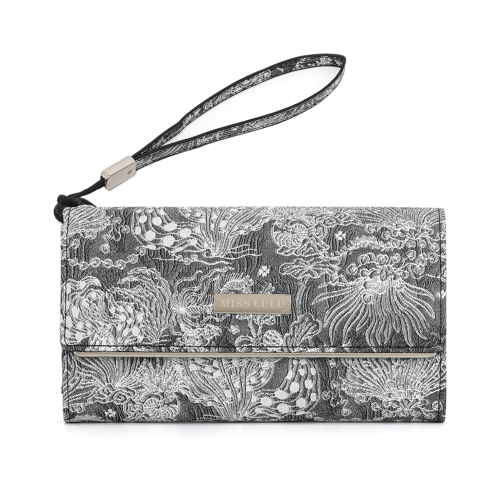 Miss Lulu Large Women's Wallet, Synthetic Leather Coin Purse with White Print Women's Purse