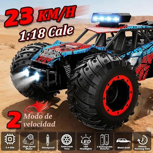 Foto 3 de 8 de KINSAM Spider Coche Teledirigido Niños 3 4 5 6 7 8 9 10 Años,Coche RC 2 Baterías,1/18 Monster Truck…