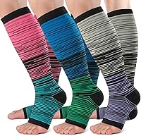 Vista 12 de bropite Calcetines de compresión sin dedos para mujeres y hombres, 2 pares de calcetines de compresión de punta abierta, soporte de 15-20mmHg