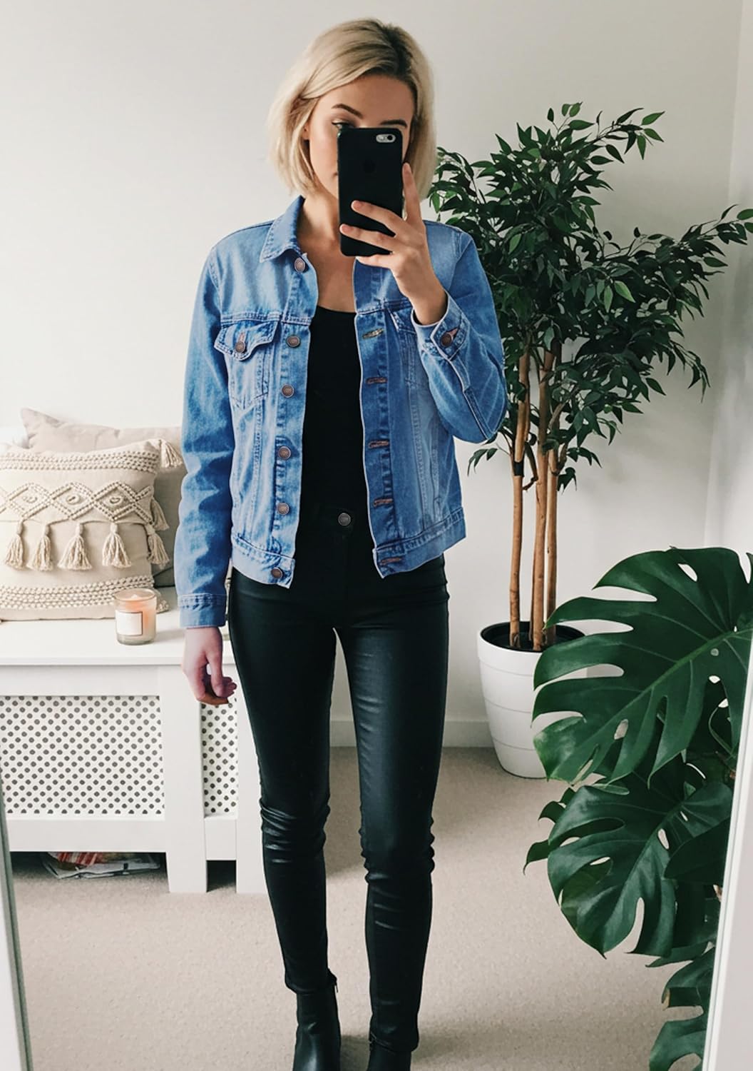 JMOJO 2026 Cropped Denim Jacket for Women Stretchy Fitted with 2 Pockets – Lightweight Trendy Short Jean Shacket - Image 8