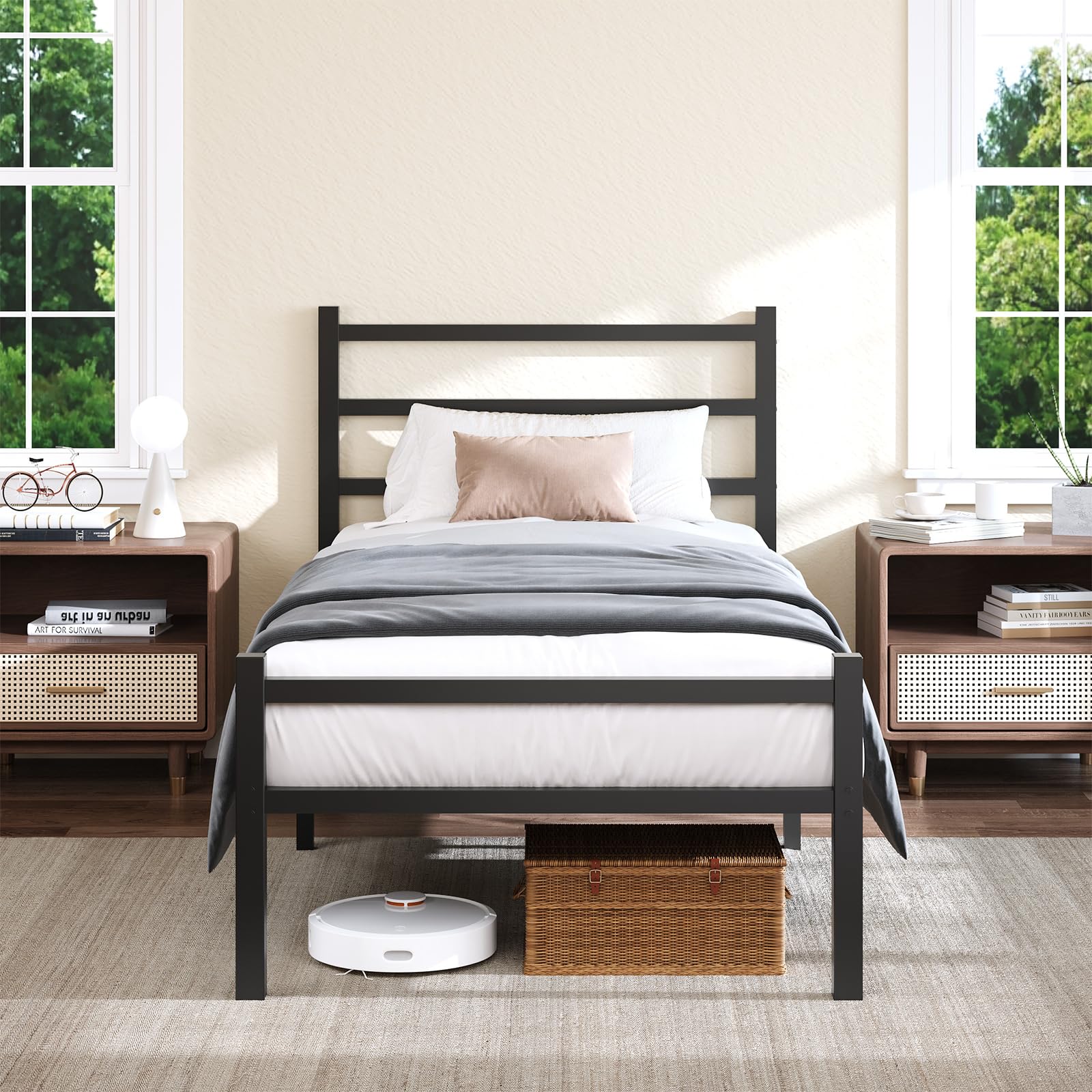 3ft Single Metal Bed Frame 90 x 190cm Iron Bed Frame with Headboard and Footboard, Under-bed Storage, No Box Spring Needed, Easy Assembly, Black