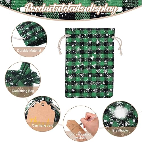 Miniatura 7 de Shappy 24 bolsas de regalo de Navidad con cordón, bolsas de Adviento de arpillera a cuadros de Navidad de 5.5 x 4 pulgadas, bolsa de lino para