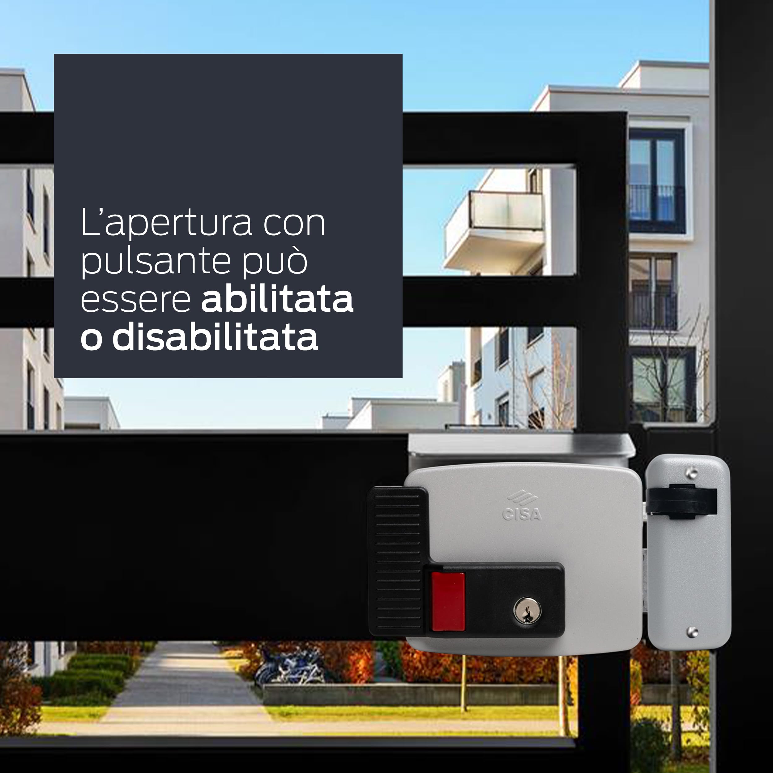 CISA - Serratura Elettrica da Applicare 111731501N7 - Elettroserratura CISA in Acciaio Verniciato con Chiave e Pulsante Interni - Funzione Fermo a Giorno - Entrata 50 Regolabile - Mano Destra