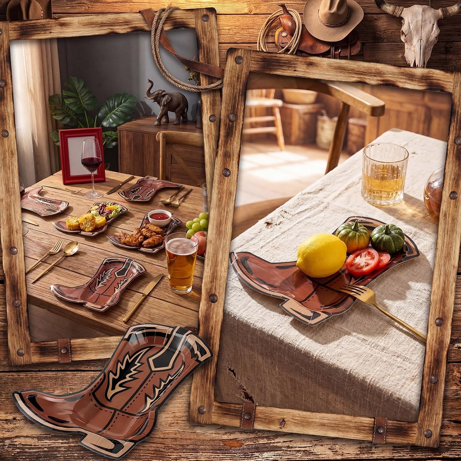 Domensi 50 Pcs Cowboy Boot Plates Bulk Party Decorations 7" Cowboy Boot Paper Dessert Plates Disposable Western Theme Cake Plate for Dinner, Wild West Party Supplies Birthday Table Decor