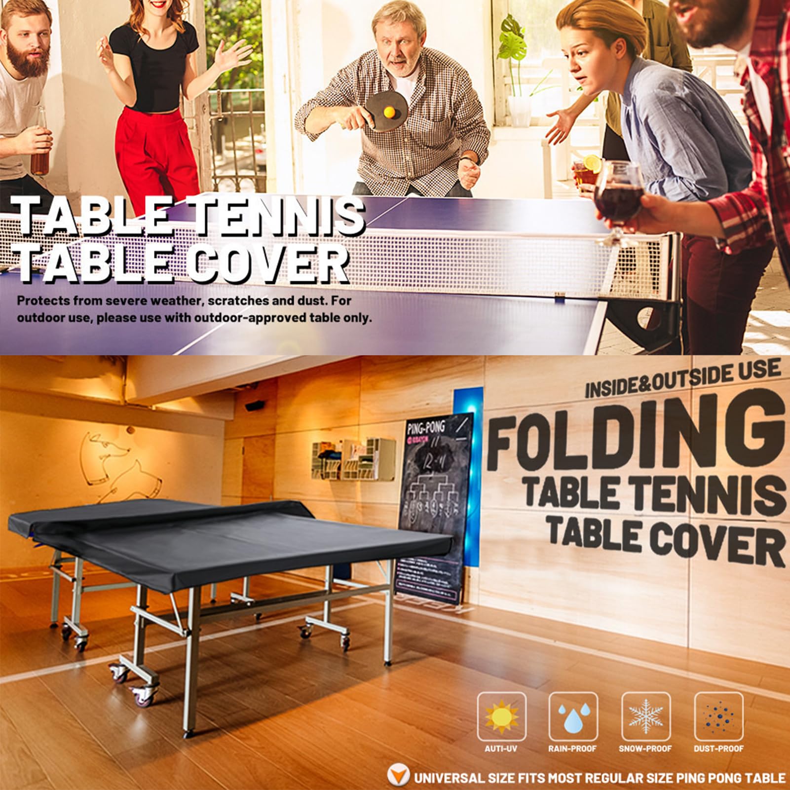 Copertura per Tavolo da Ping Pong | Impermeabile Anti-UV Oxford Copertura Ping Pong | Copertura Tavolo da Ping Pong Pieghevole Outdoor Interno