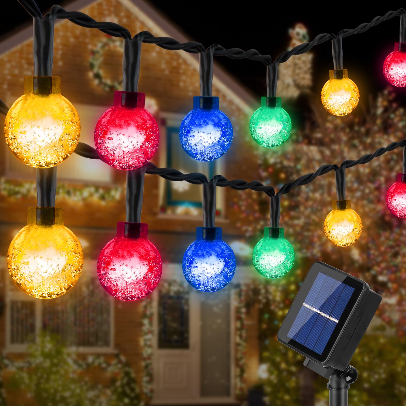 RISVOWO Guirnalda Luces Exterior Solares, 100LED 12M 8 Modos IP65 Luces Solares Exterior, Impermeable Cadena de Luces Decoracion Para de Decoración, Patio,Fiesta, Balcones, Jardín, Navidad