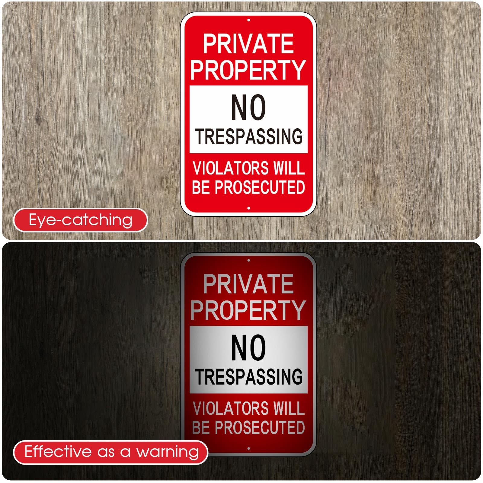 Amylove Paquete de 8 letreros grandes de propiedad privada con texto en inglés "No Trespassing", letreros de advertencia de aluminio para propiedad, resistentes a la intemperie, impermeables, para