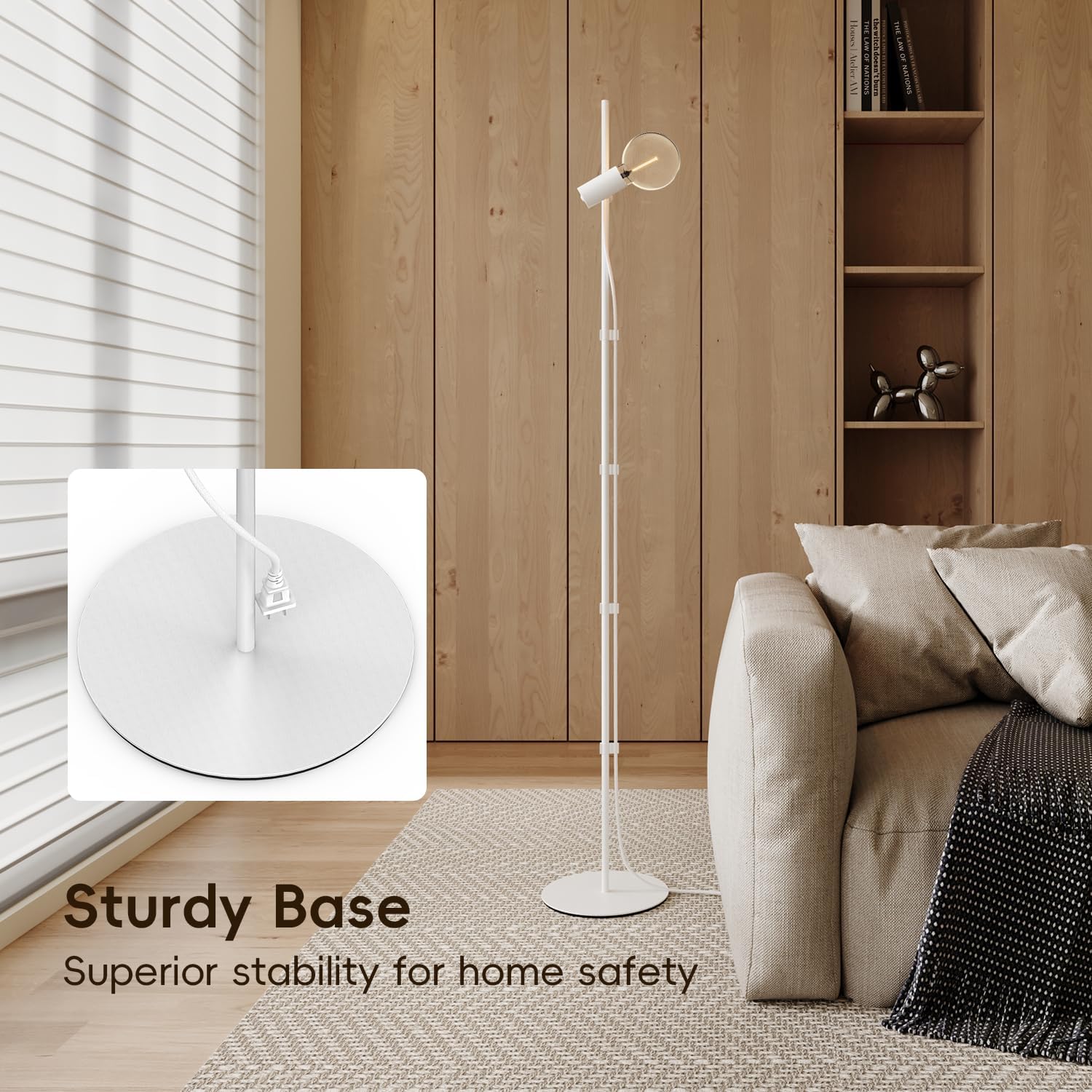 Floor Lamp for Living Room,Adjustable Height&Dimmable&Rotatable lamp Head Standing Floor Lamp,2700K Warm Ambiant Lighting with Amber Clear Bulb for Living Room,Bedroom (Bulb Included)