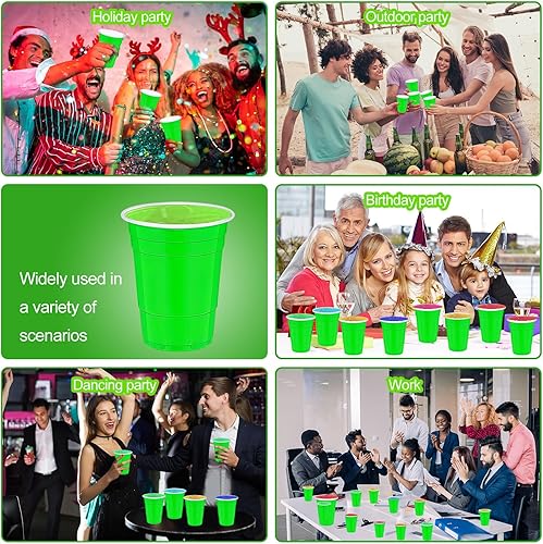 Miniatura 6 de 120 vasos de plástico verdes de 16 onzas de 16 onzas, tazas individuales verdes de plástico verde, vasos desechables de 16 onzas, tazas de fiesta