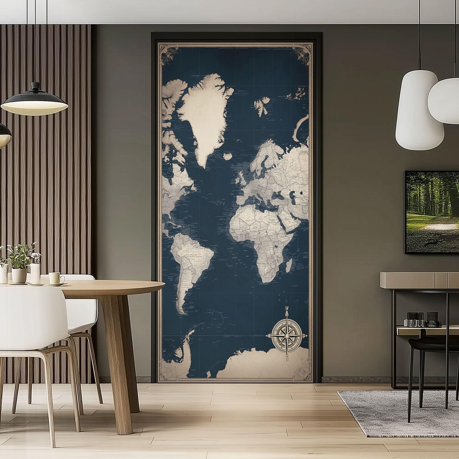 Naklejka na drzwi samoprzylepna, 80 x 210 cm, plakat na drzwi w stylu vintage - mapa świata, trwała i wodoszczelna, folia na drzwi, ciemnoniebieska, 3D "zrób to sam", naklejka na drzwi do toalety