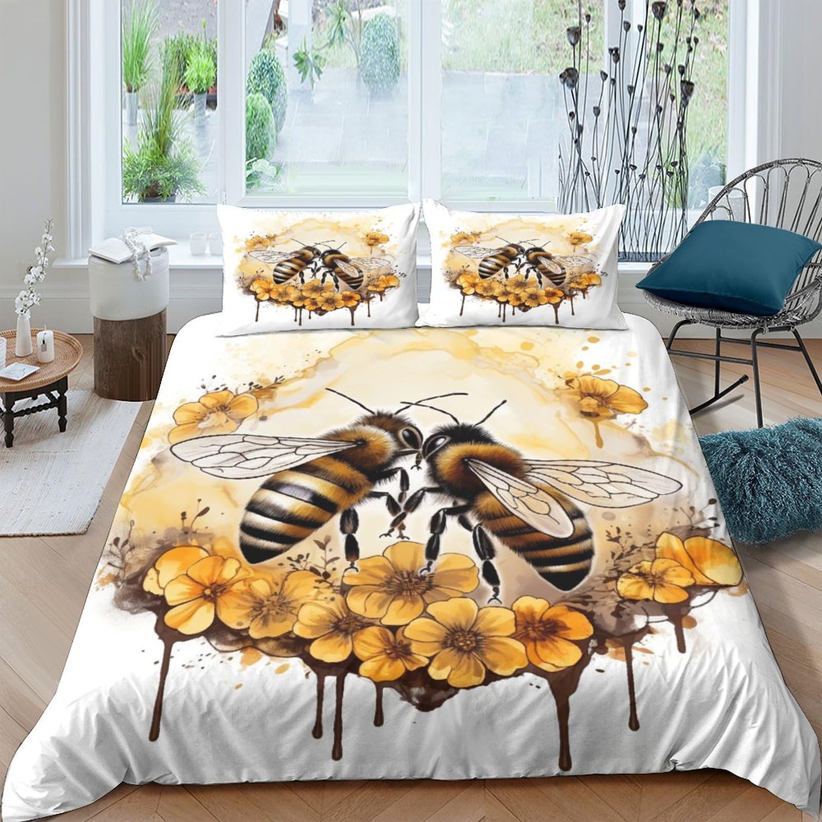 Housse de couette abeille imprimé 3D King parure de lit microfibre grand confort