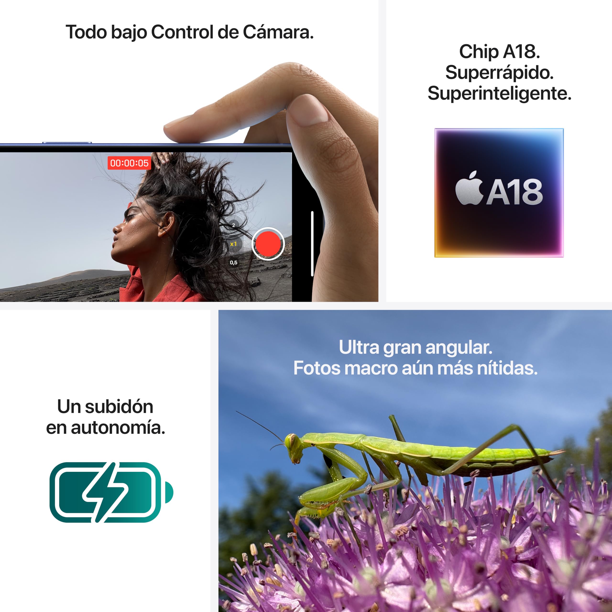 Apple iPhone 16 de 128 GB: Smartphone 5G con Control de Cámara, Chip A18 y un subidón en autonomía. Compatible con los AirPods; Blanco — view 5