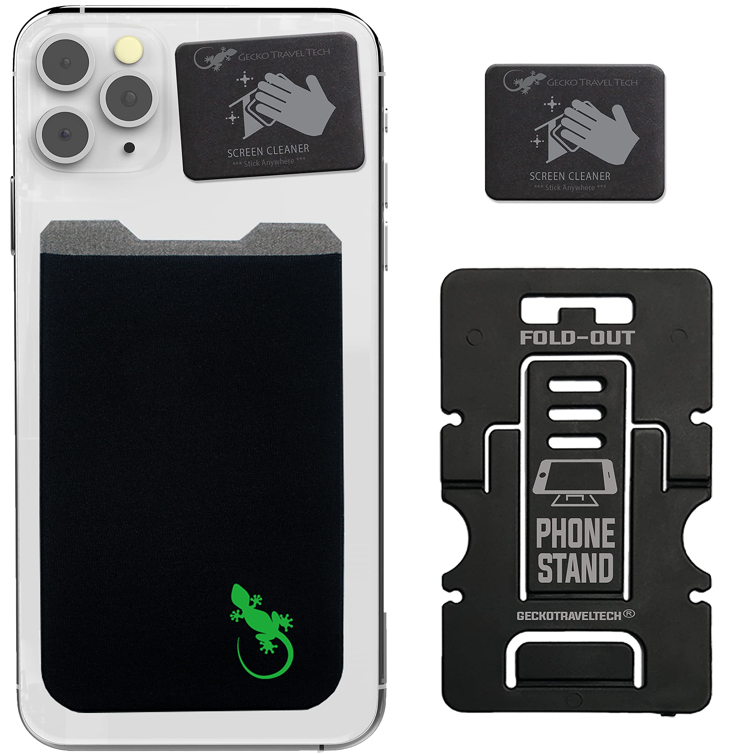 Phone Wallet - Adhesive Card Holder - Cell Phone Pouch - Stick on Lycra Pocket by Gecko - Carry Credit Cards and Cash