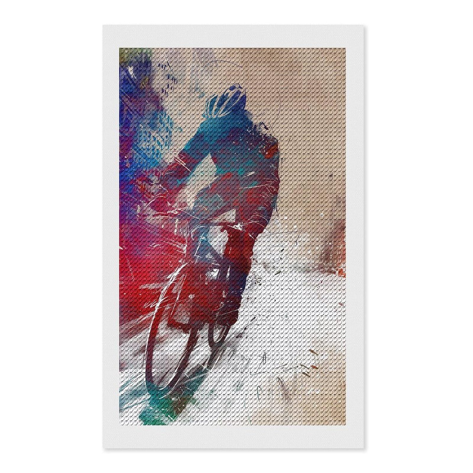 Junmoney Cyclist Watercolor Art Diamond Painting Set 12"x20", Full Kit Included, Sparkling Round Gems, Farmhouse Decor, Festive Craft Gift