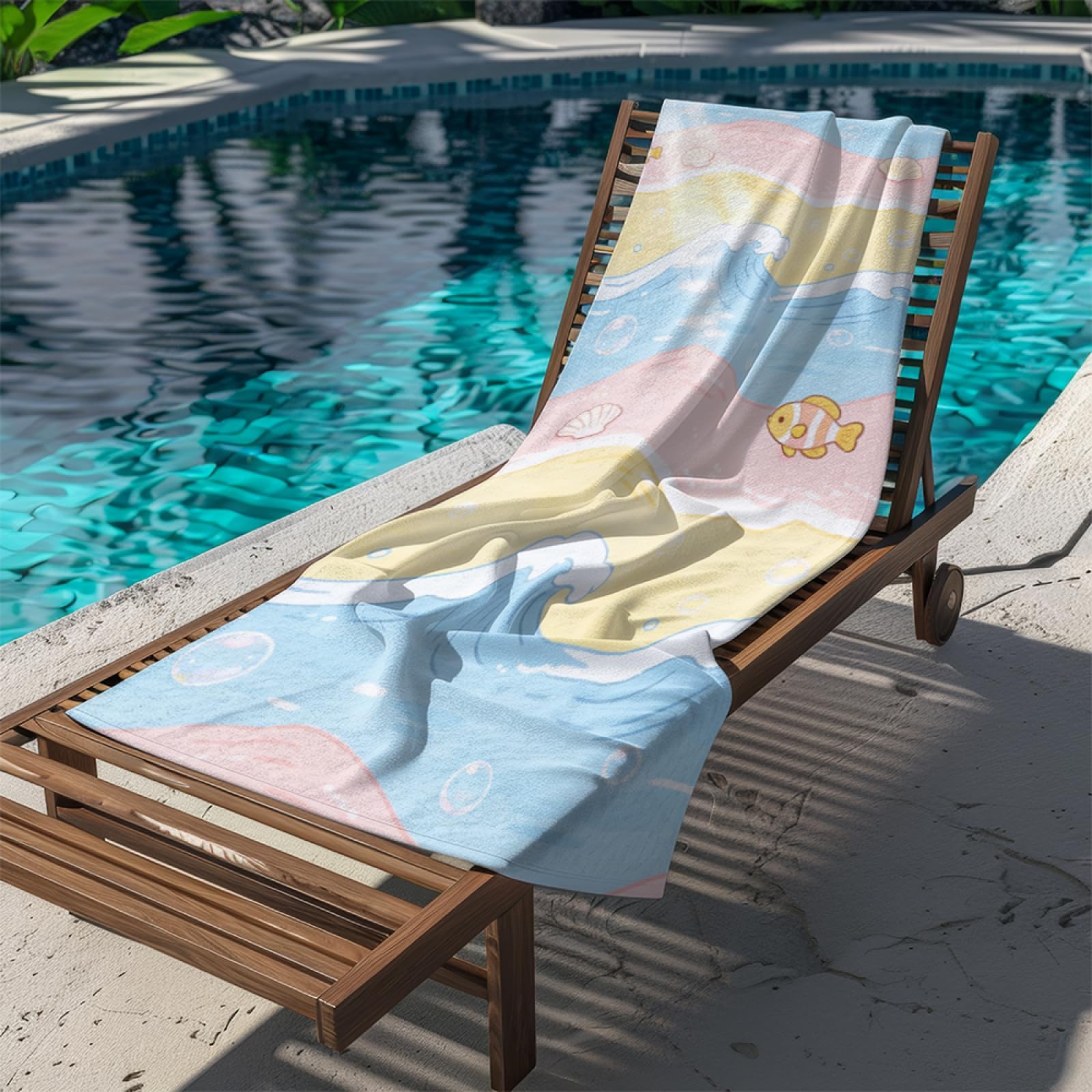 Fouta PlageVagues Jaunes Bleues Roses Modèle Surdimensionné avec Diverses Tailles, Respirante et Portable, Parfaite pour Voyages Sorties Piscine et Usage Extérieur Quotidien 90x160 cm