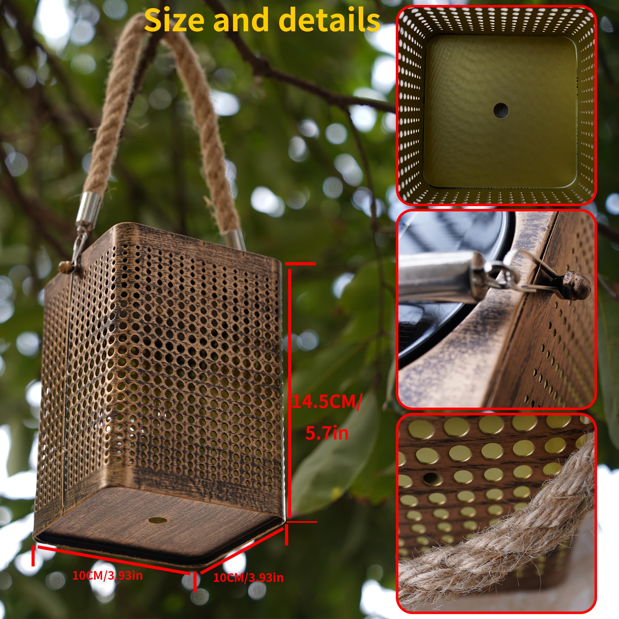 KarlpaSW Solar Lanterns for Outside 2Pack,Warm/White Light Adjustable Hanging Solar Lights Waterproof,Outdoor Solar Powered Decorative Light for Garden Patio,Pathway Decor(Bronze Colour) - Image 4