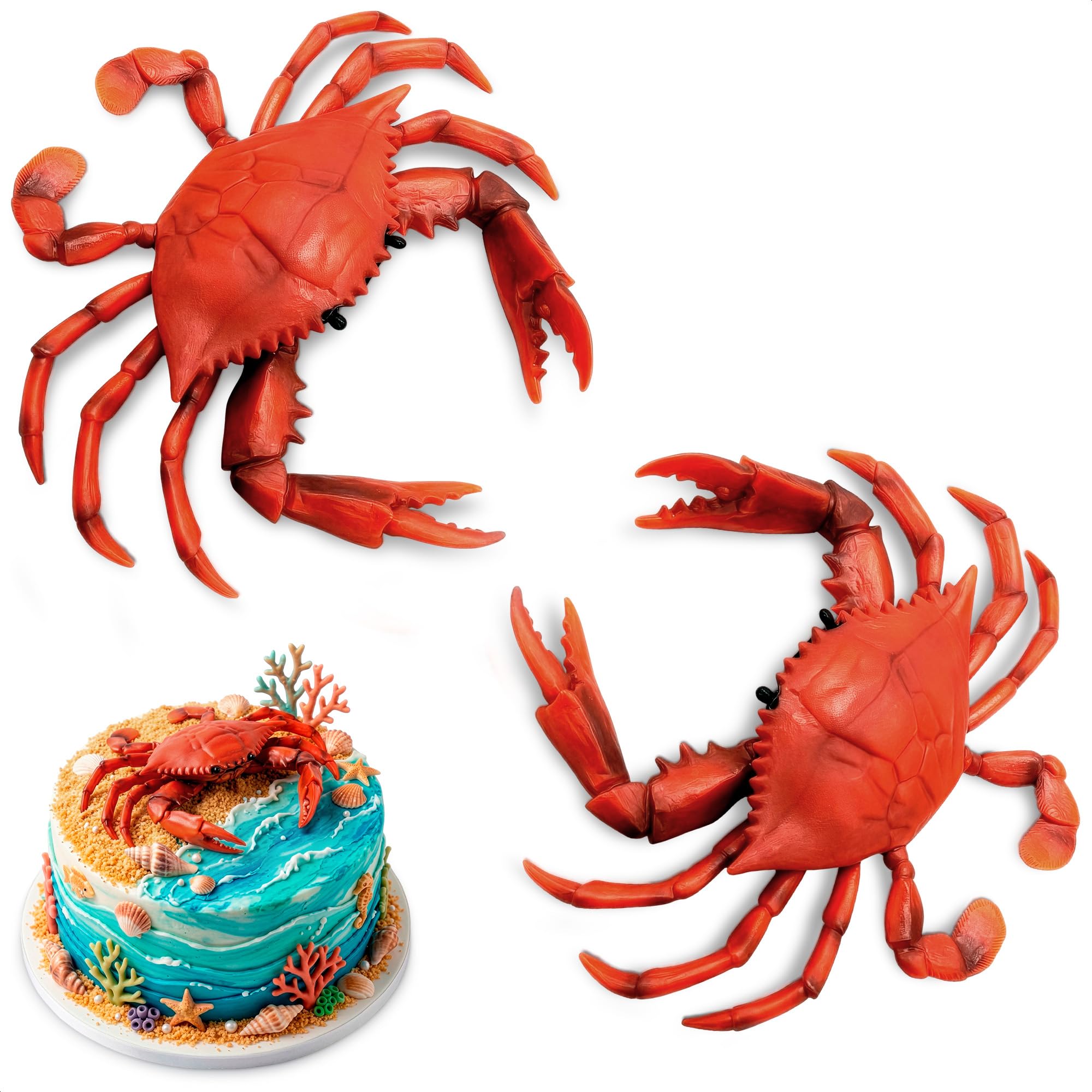 Photo 1 of 2 Pcs Red Plastic Crab Toy - Crab Decor with Realistic Marine Details, 6.6 X 5.3" Plastic Figurines - Ocean Style Decorations for Beach Theme Displays, Cake Toppers, Aquarium Decor & Seaside Events