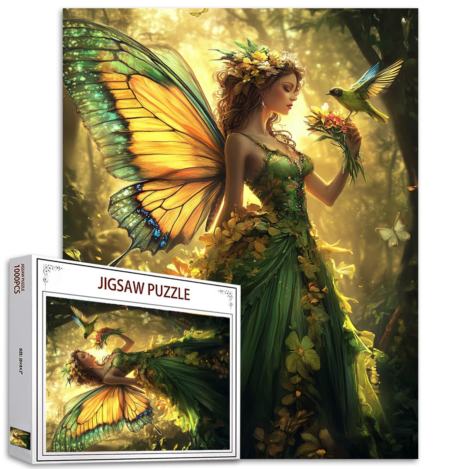 Angels in Forest Jigsaw Puzzles for Adults 1000 Pieces Magical Glistening Fairy DIY Puzzles for Challenging Family Activity Games Home Wall Decor Art Craft Unique Gifts 20x27 Inches — image 1