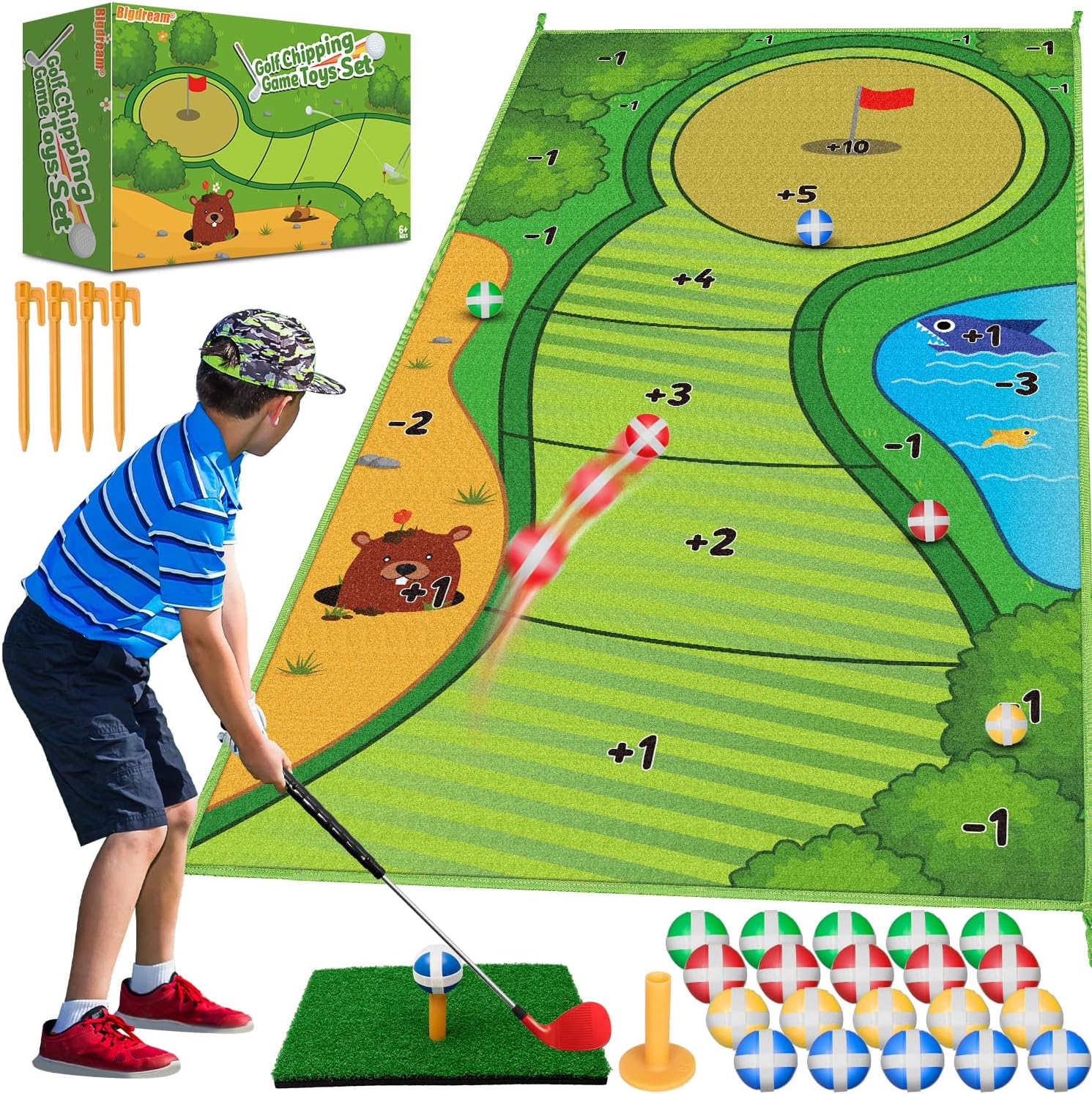 Bigdream Toddler Golf Club Set with Chipping Golf Game Mat