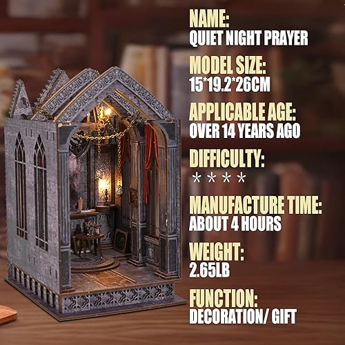 Miniatura 2 de AONGAN Kit de rincón de libros, kit de casa de muñecas en miniatura, sujetalibros de madera 3D para manualidades, decoración del hogar para la