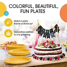 Exquisite Party Solids Yellow Plastic Plates For Party Supplies 9 Yellow Disposable Plates Heavy Duty 50 Pcs Plastic Dinnerware Sets Heavy Duty 350 GSM Disposable Dinnerware Set