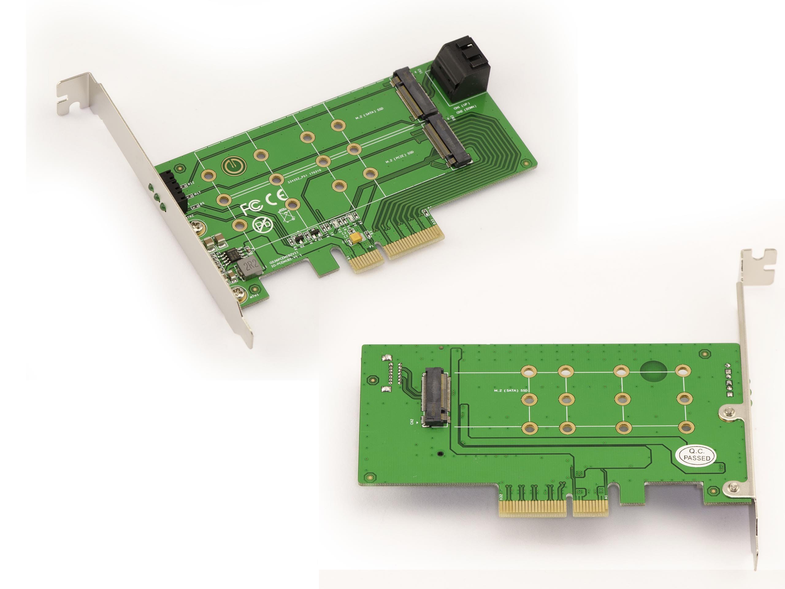 PCIe x4 to 1x M2 NGFF (PCIe) SSD + 2x M2 NGFF (SATA) adapter card